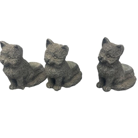 set of 3 cat figurines statue inside or outside yard art gray flat back 2" READ - Picture 1 of 10